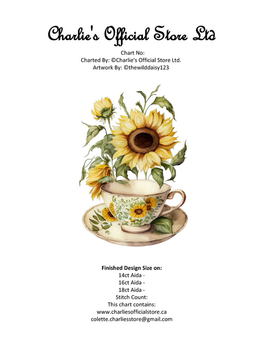 Sunflowers In Teacup Counted Cross Stitch Digital Download - Charlie's Diamond Painting