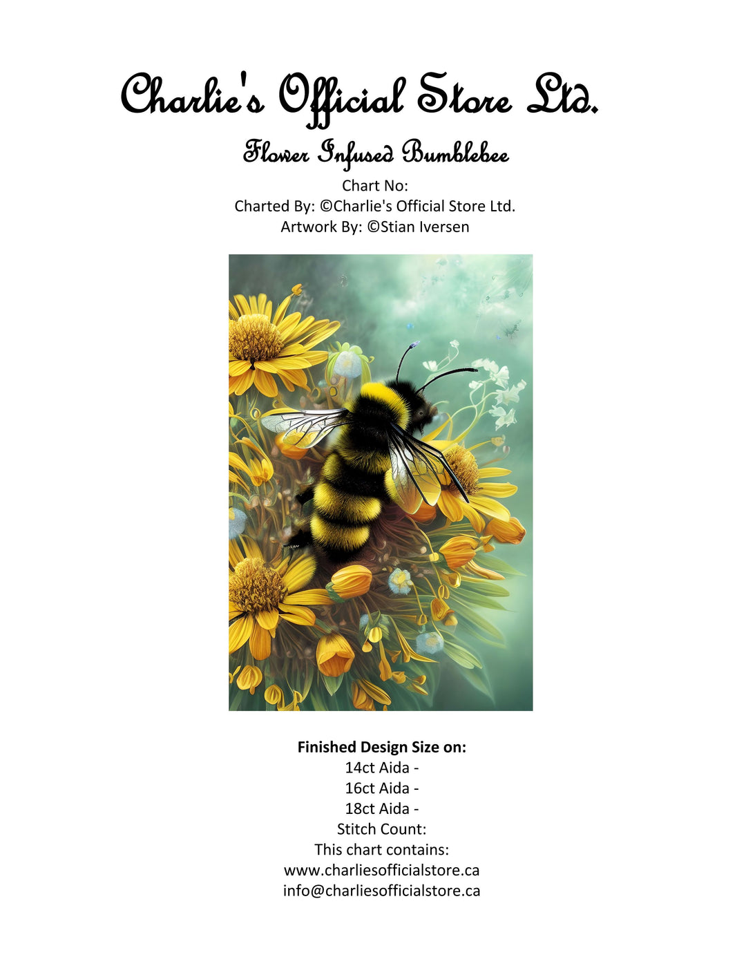 Counted Cross-Stitch Flower Infused Bumblebee Digital Download Charlie's Official Store