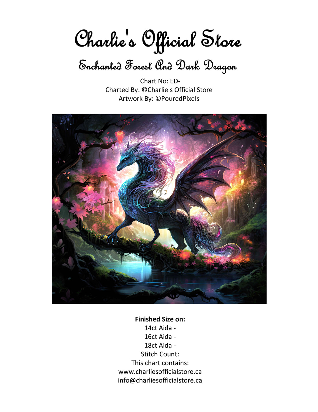 Counted Cross Stitch Enchanted Forest And Dark Dragon Digital Download Charlie's Official Store