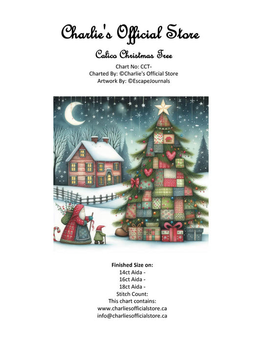 Counted Cross Stitch Calico Christmas Tree Full Coverage Digital Download PDF File Charlie's Official Store