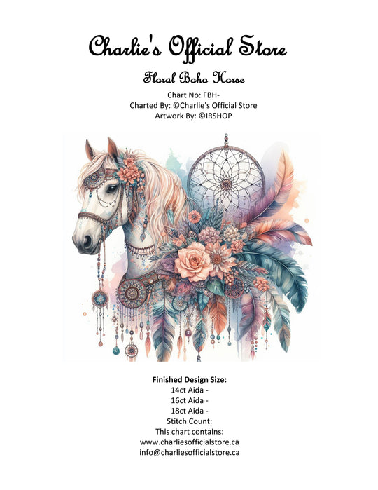 Counted Cross Stitch Floral Boho Horse Partial Digital Download PDF Files Charlie's Official Store