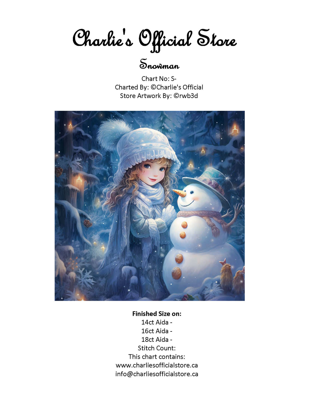 Counted Cross Stitch Snowman Full Coverage Digital Download PDF File Charlie's Official Store