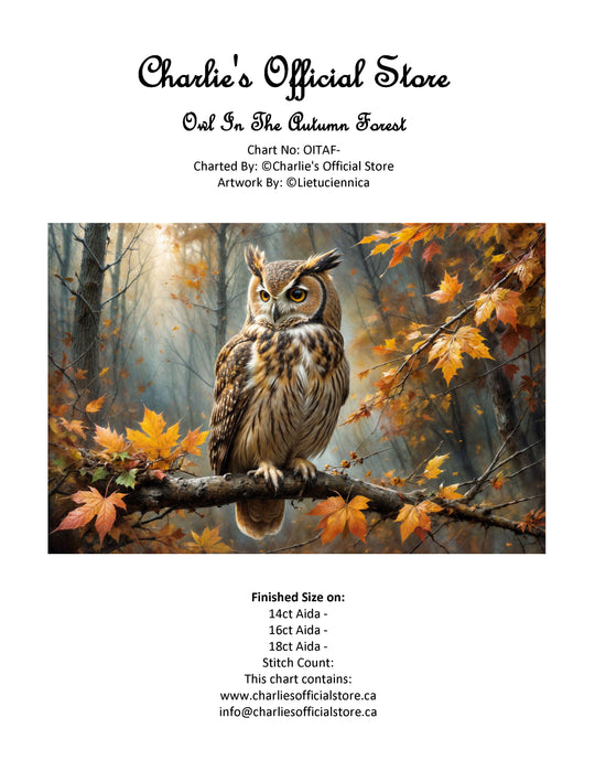 Counted Cross Stitch Owl In The Autumn Forest Digital Download PDF Format Charlie's Official Store