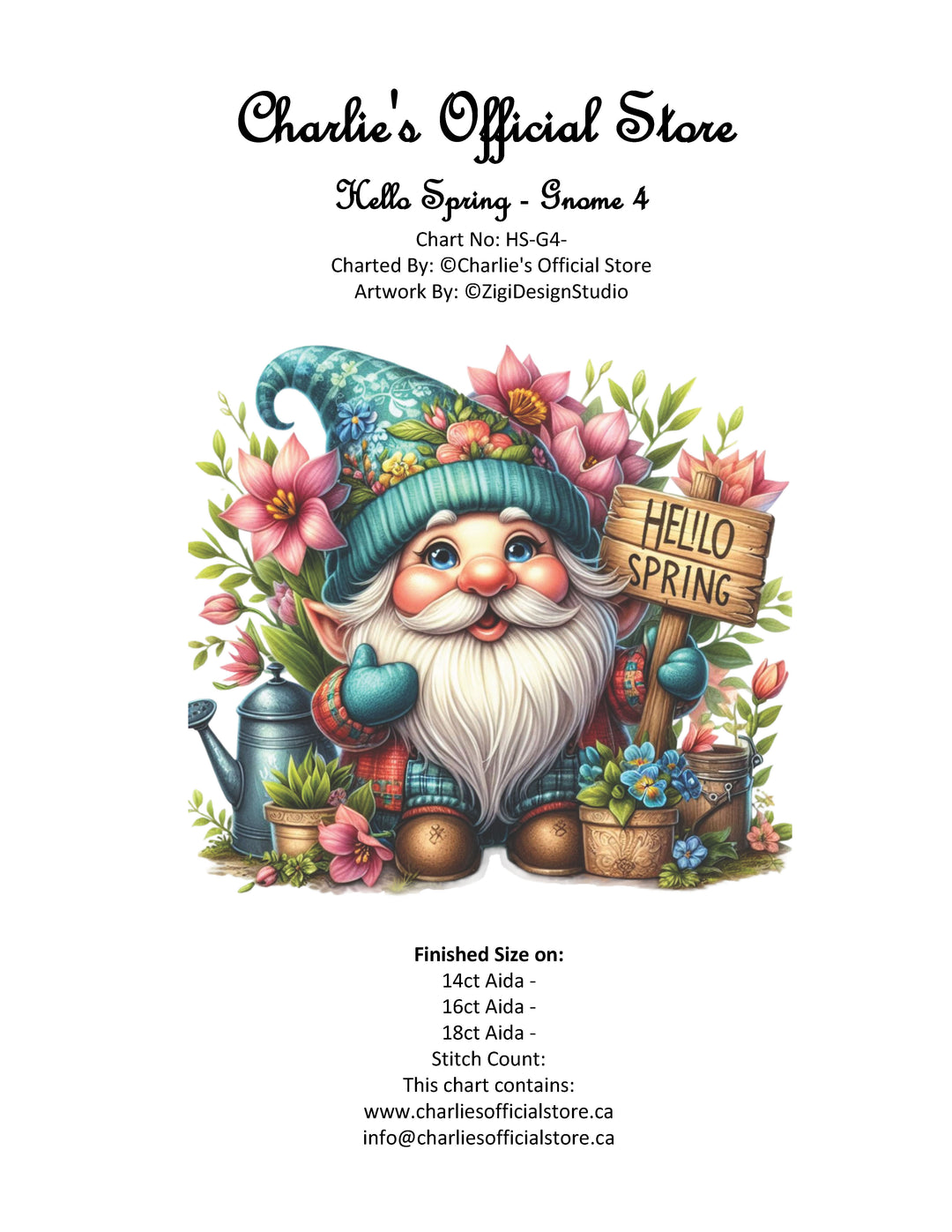 Counted Cross Stitch Hello Spring - Gnome 4  Digital Download Charlie's Official Store