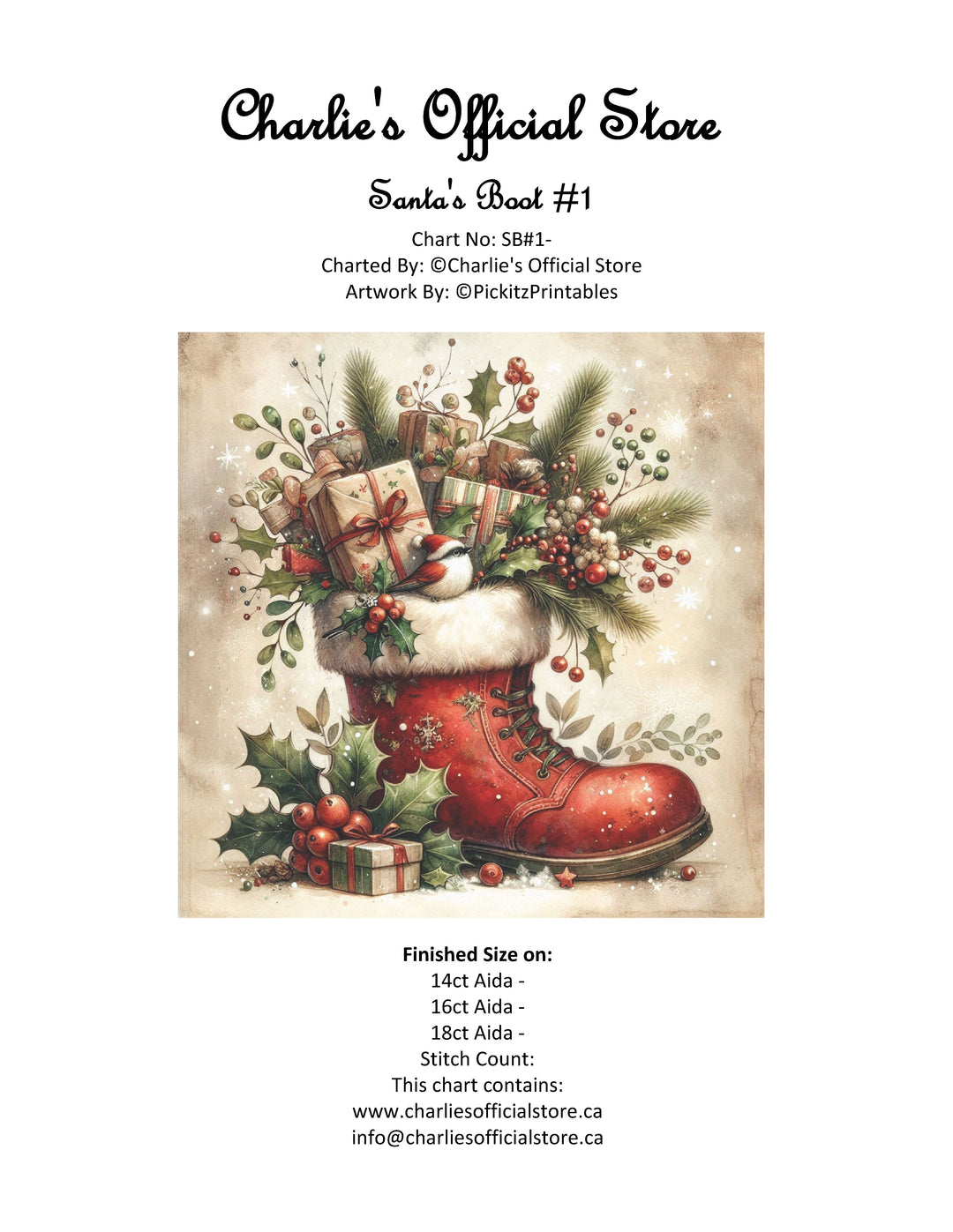 Counted Cross Stitch Santa's Boot #1 Full Coverage Digital Download PDF File Charlie's Official Store