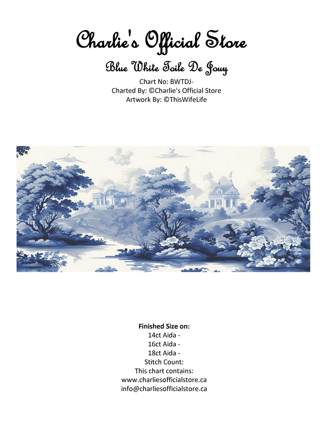 Counted Cross Stitch Blue White Toile De Jouy Digital Download Charlie's Official Store