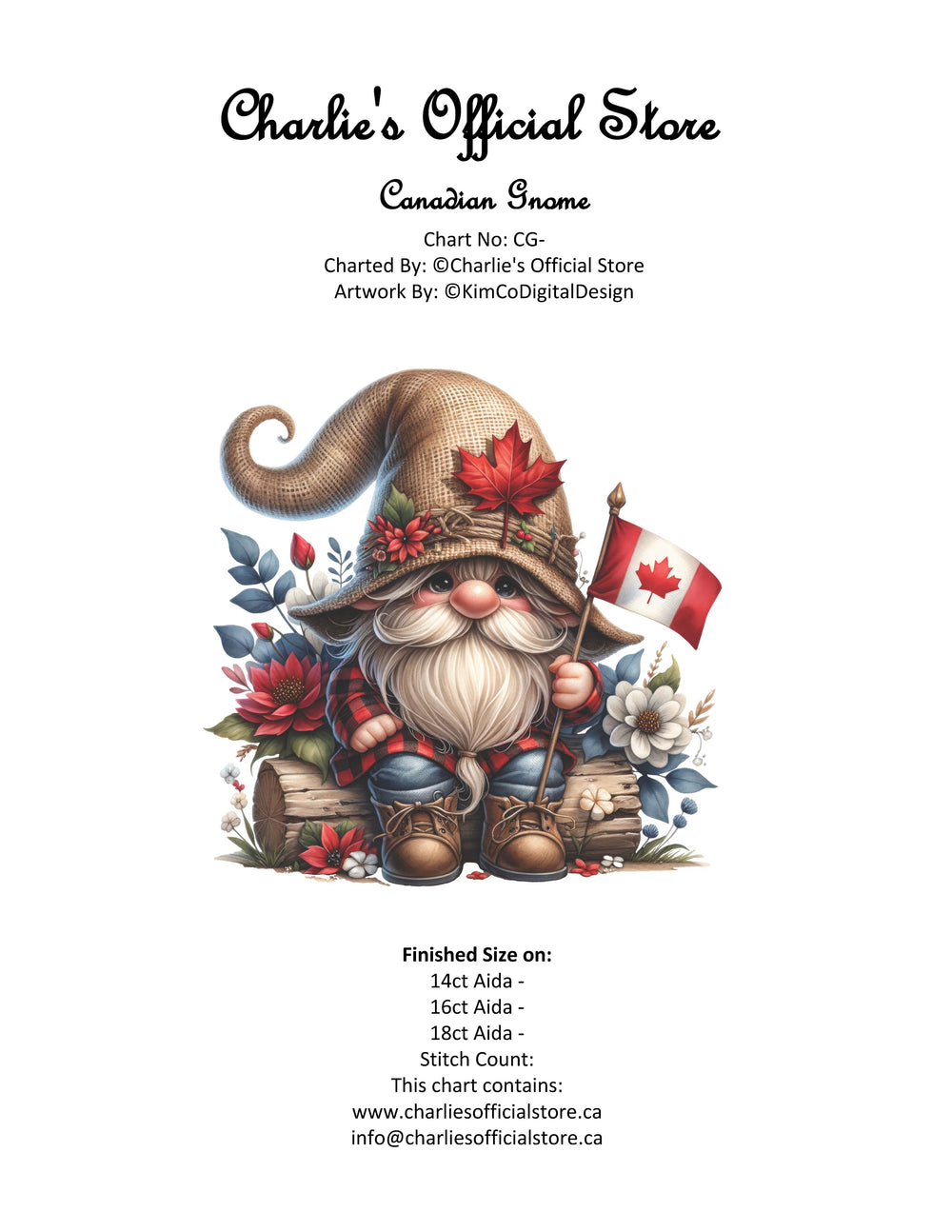 Counted Cross-Stitch Ccncdian Gnome Partial Coverage Digital Download PDF File Charlie's Official Store