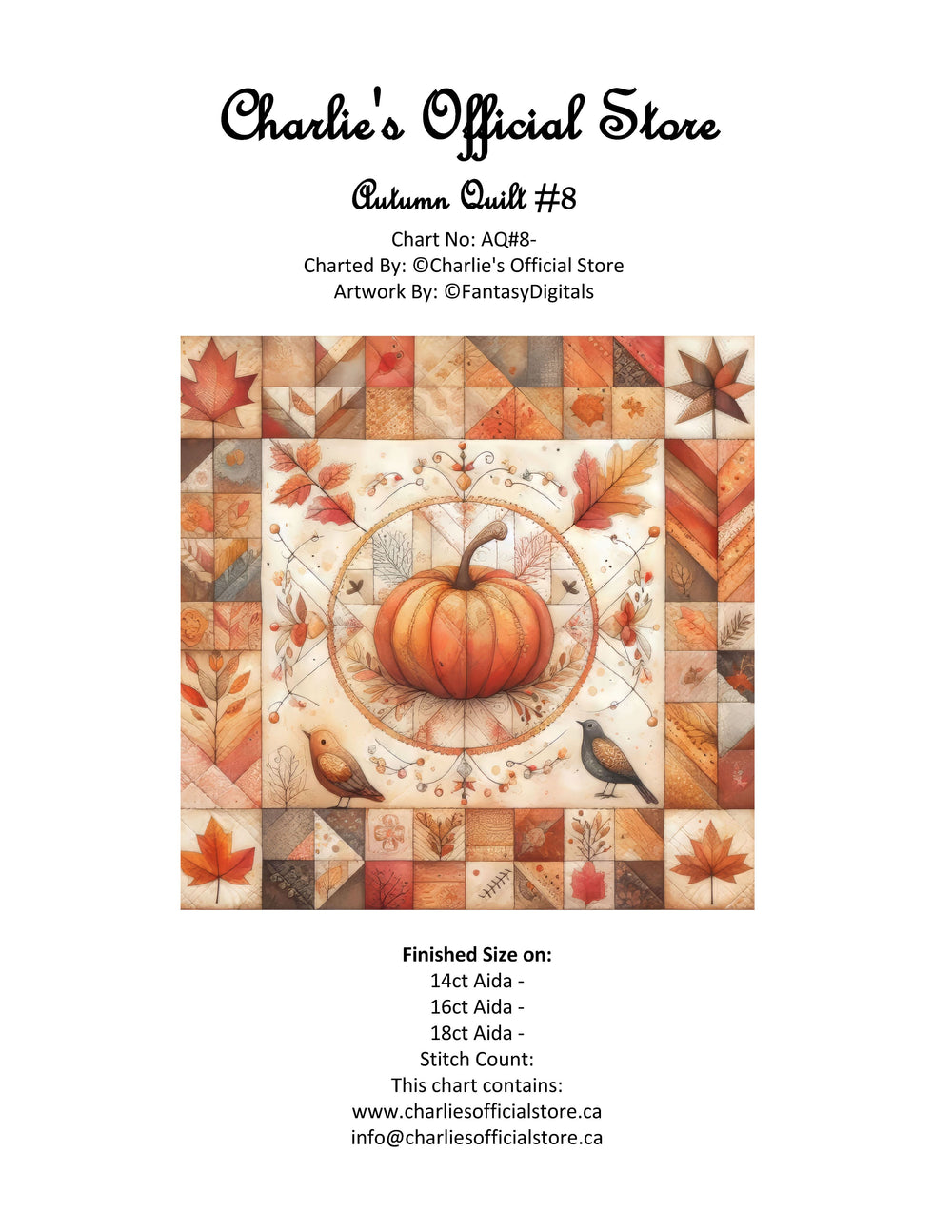 Counted Cross-Stitch Autumn Quilt #8 Full Coverage Digital Download PDF File Charlie's Official Store