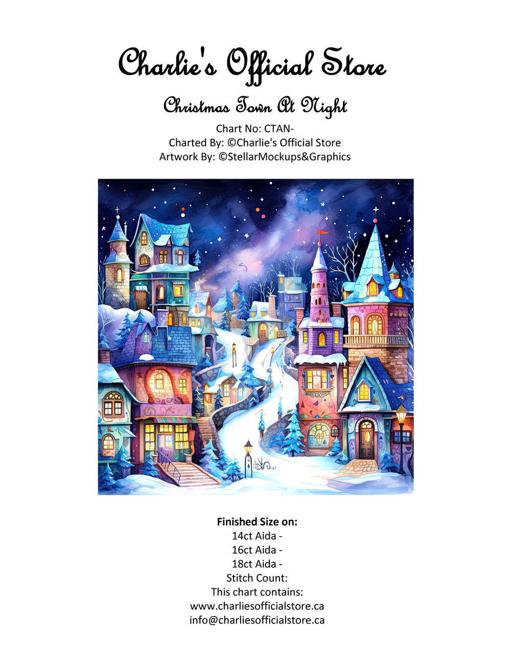 Counted Cross Stitch Christmas Town At Night Digital Download PDF File Charlie's Official Store