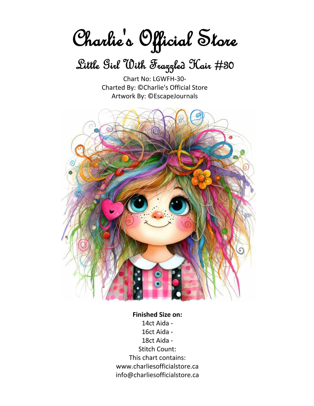 Counted Cross Stitch Little Girl With Frazzled Hair #30 Partial Coverage Digital Download PDF File Charlie's Official Store