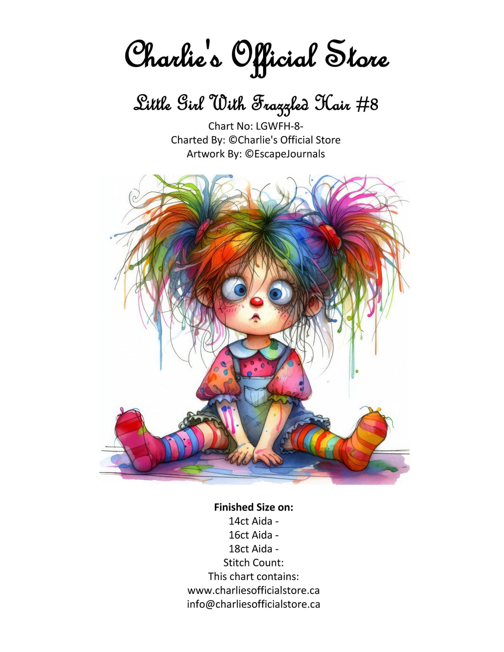 Counted Cross Stitch Little Girl With Frazzled Hair #8 Partial Coverage Digital Download PDF File Charlie's Official Store