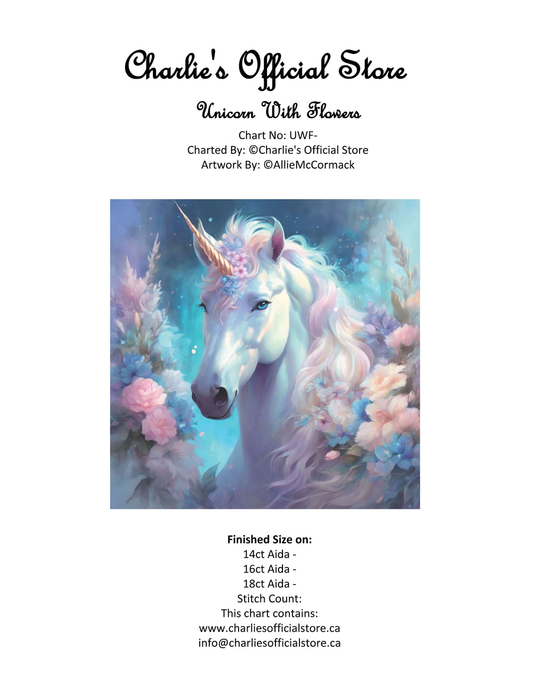 Counted Cross Stitch Unicorn With Flowers Digital Download PDF File Charlie's Official Store