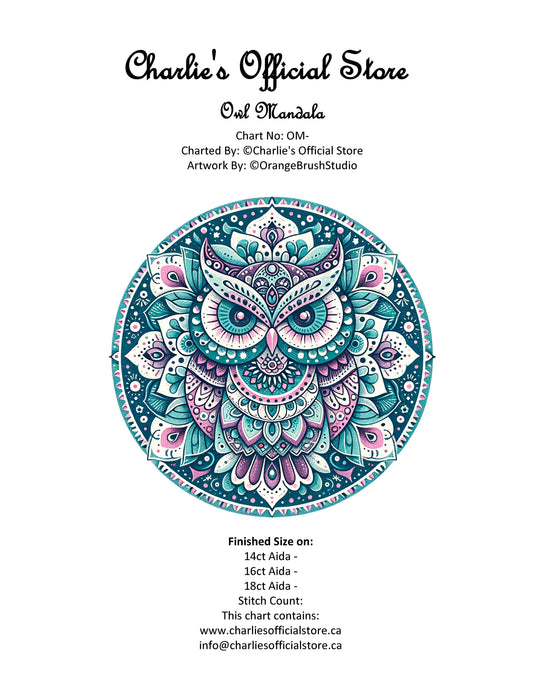 Counted Cross Stitch Owl Mandala Digital Download PDF File Charlie's Official Store