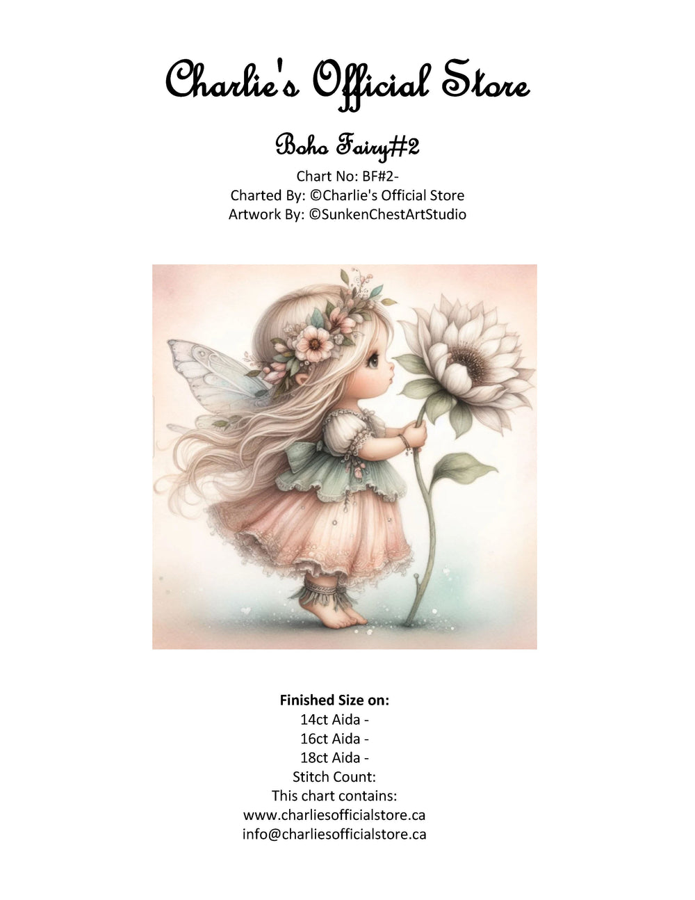 Counted Cross Stitch - Boho Fairy #2 - Digital Download PDF download file Charlie's Official Store