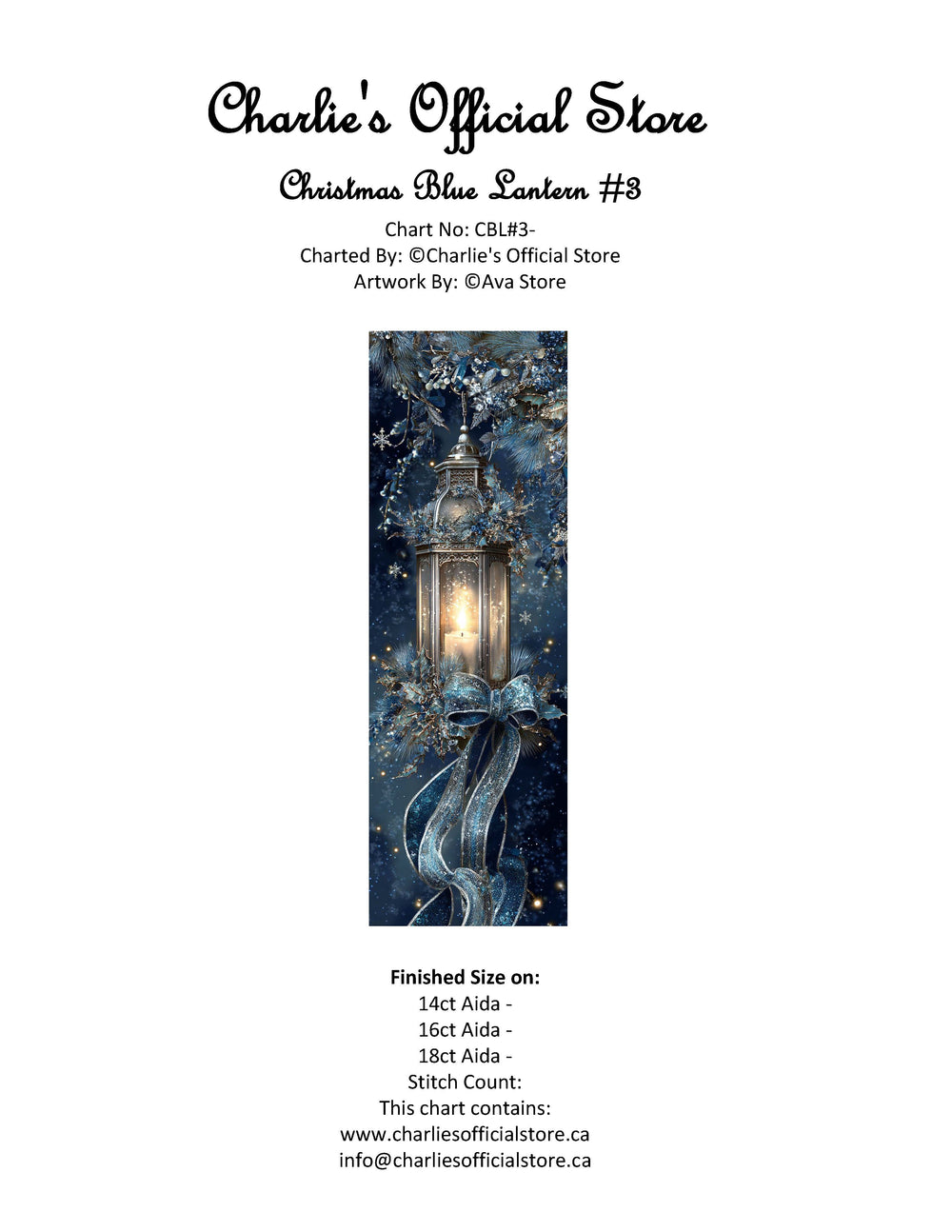 Counted Cross Stitch Christmas Blue Lantern #3 Digital Download PDF File Charlie's Official Store