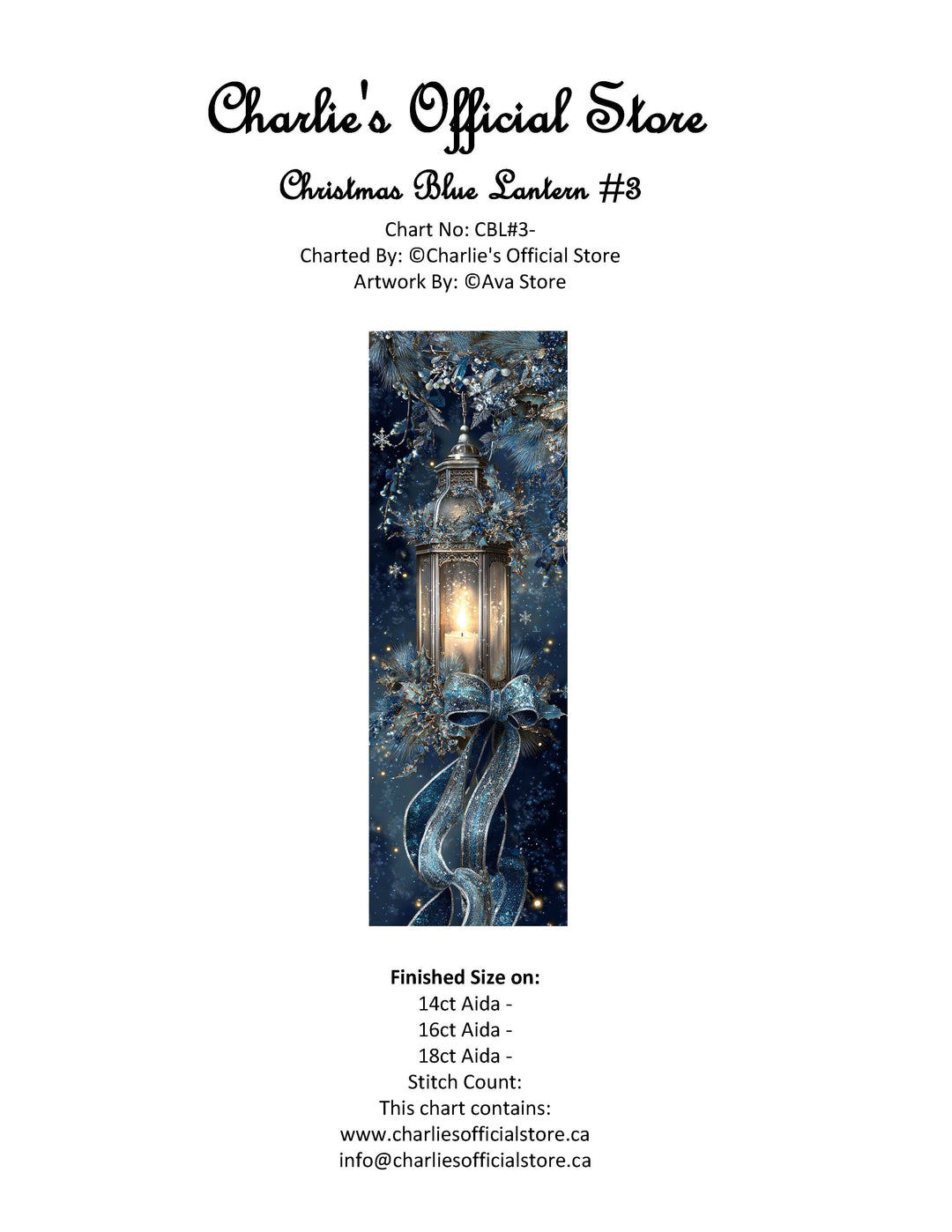 Counted Cross Stitch Christmas Blue Lantern #3 Digital Download PDF File Charlie's Official Store