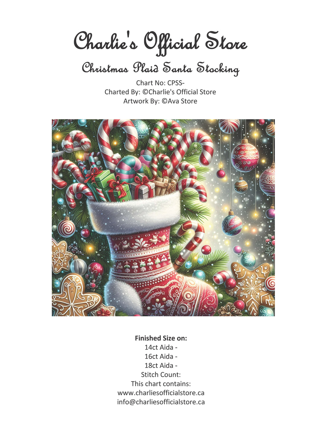 Counted Cross Stitch Christmas Plaid Santa Stocking Digital Download PDF File (Copy) Charlie's Official Store