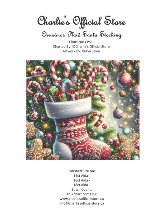 Counted Cross Stitch Christmas Plaid Santa Stocking Digital Download PDF File (Copy) Charlie's Official Store