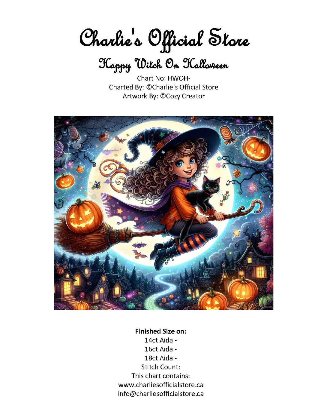 Counted Cross Stitch - Happy Witch On Halloween - Digital Downlod PDF (Copy) Charlie's Official Store