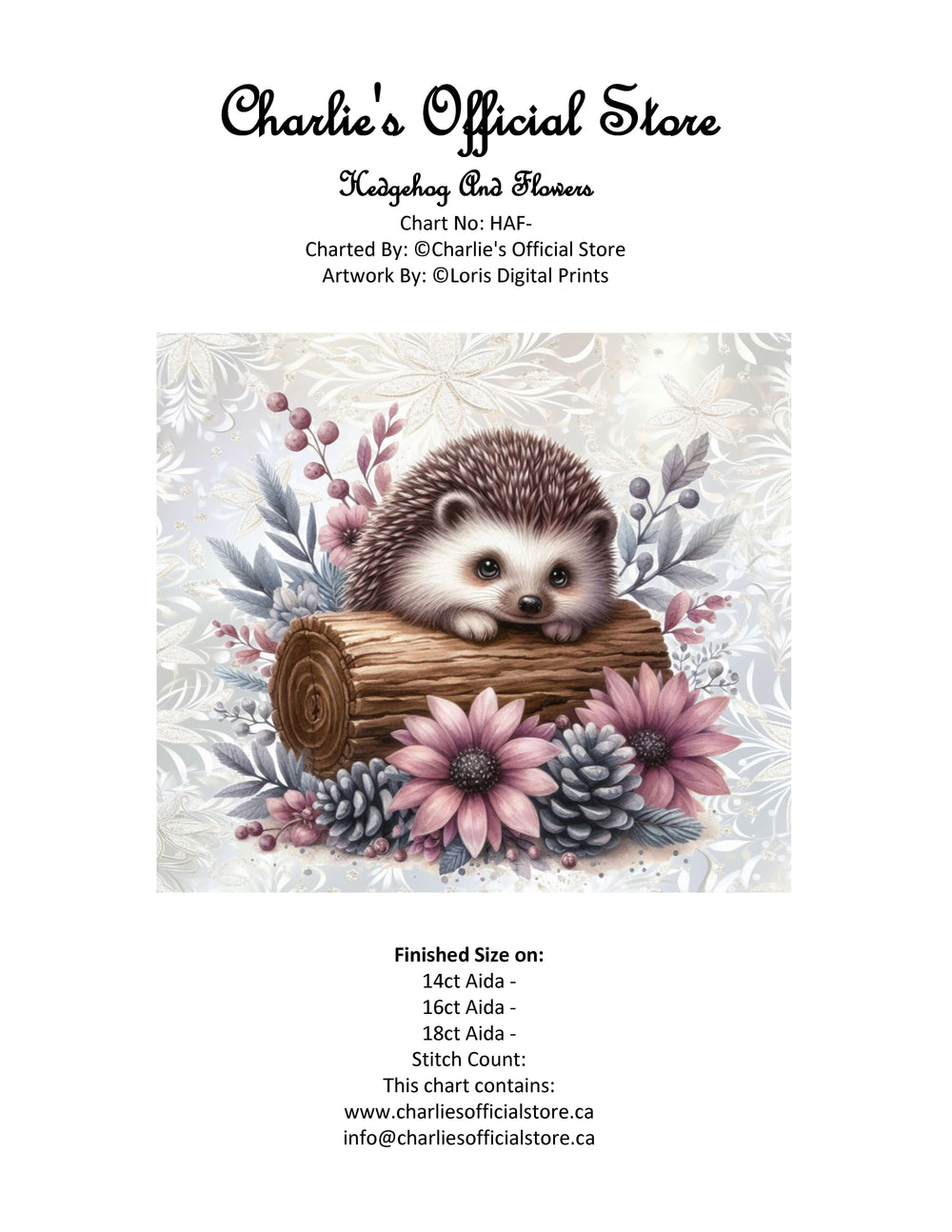 Counted Cross Stitch - Hedgehog And Flowers - Digital Download PDF File (Copy) Charlie's Official Store