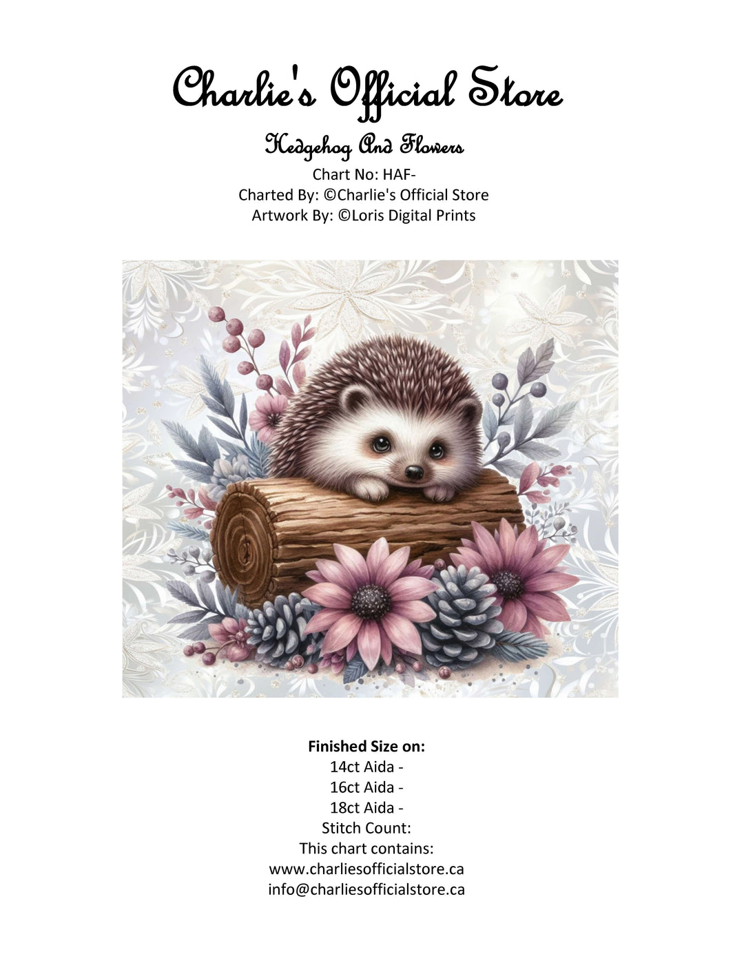 Counted Cross Stitch - Hedgehog And Flowers - Digital Download PDF File (Copy) Charlie's Official Store