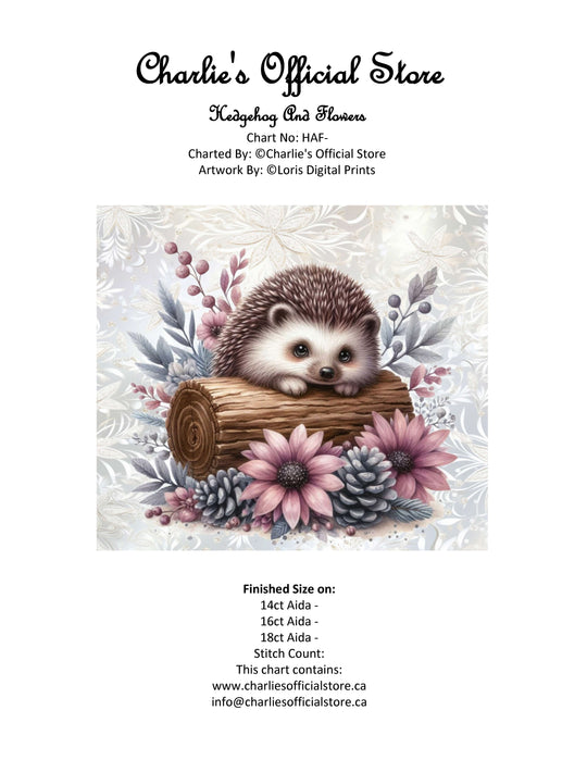 Counted Cross Stitch - Hedgehog And Flowers - Digital Download PDF File (Copy) Charlie's Official Store