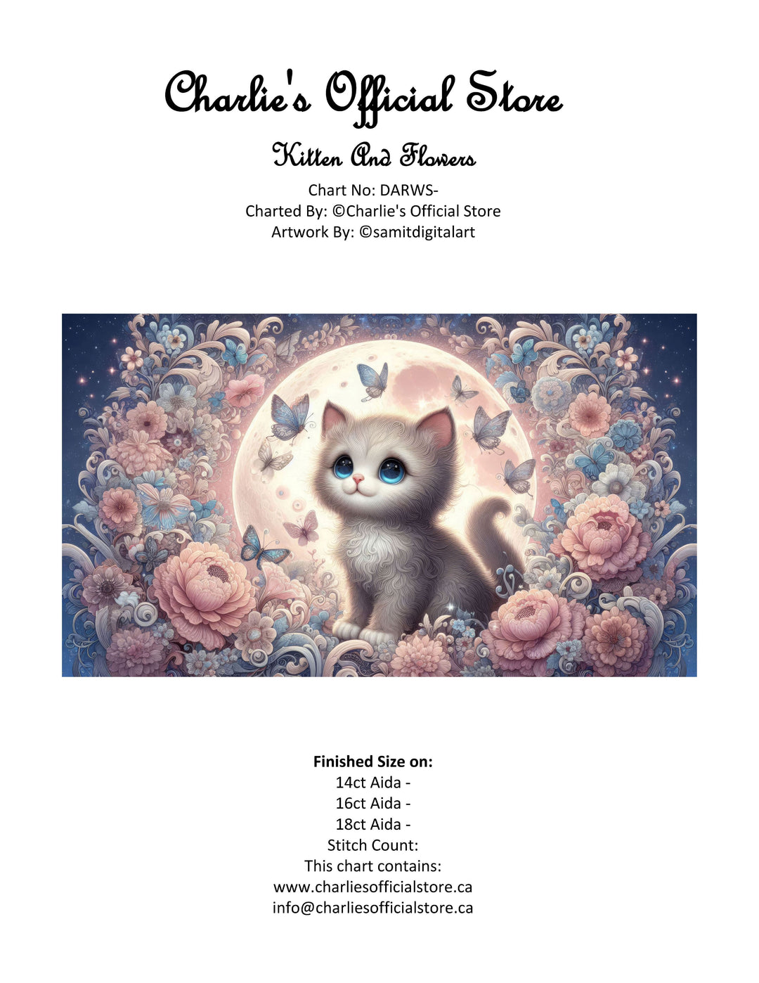 Counted Cross Kitten With Flowers Digital Download PDF Format Charlie's Official Store