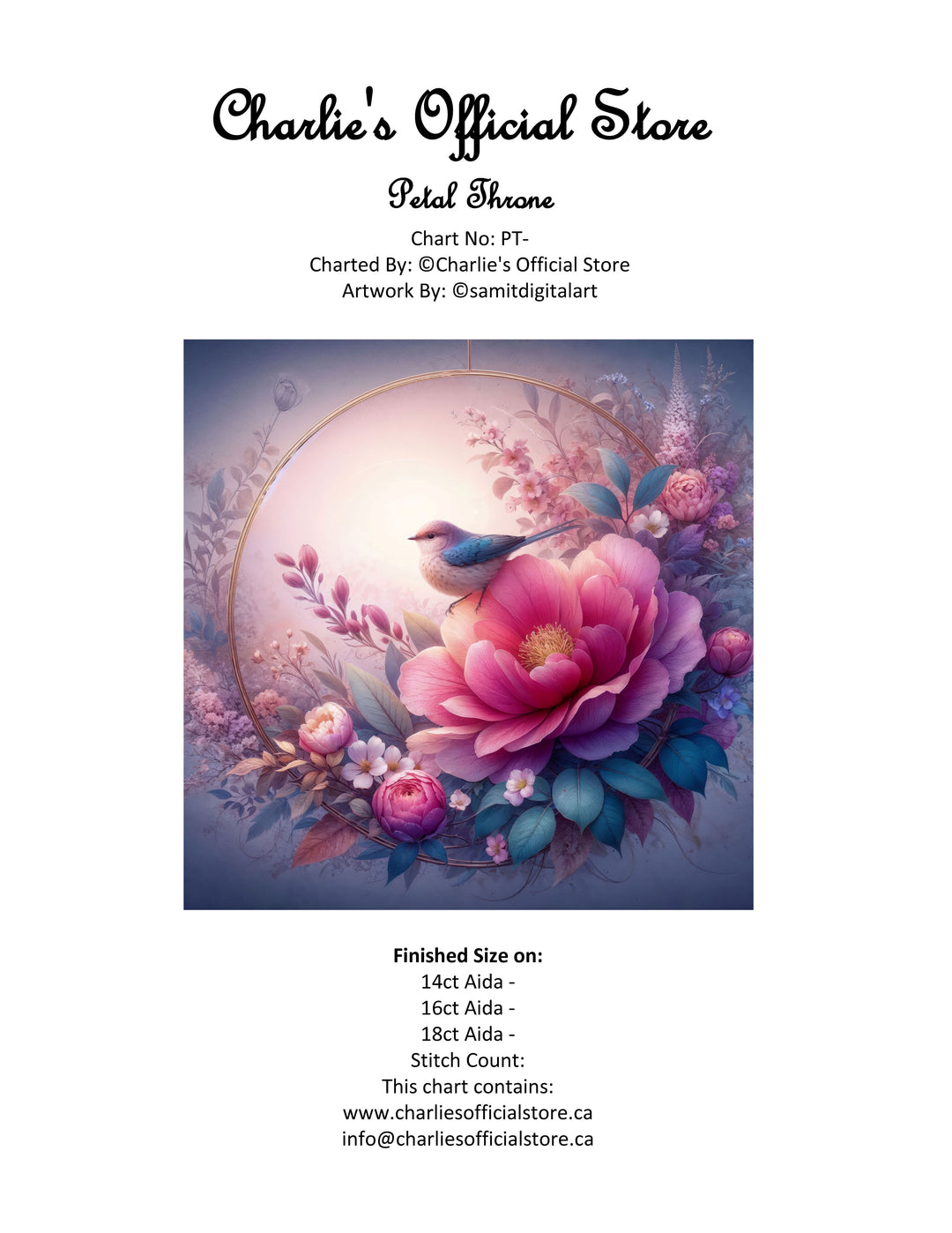 Counted Cross Stitch Petal Throne Full Coverage Digital Download PDF File (Copy) Charlie's Official Store