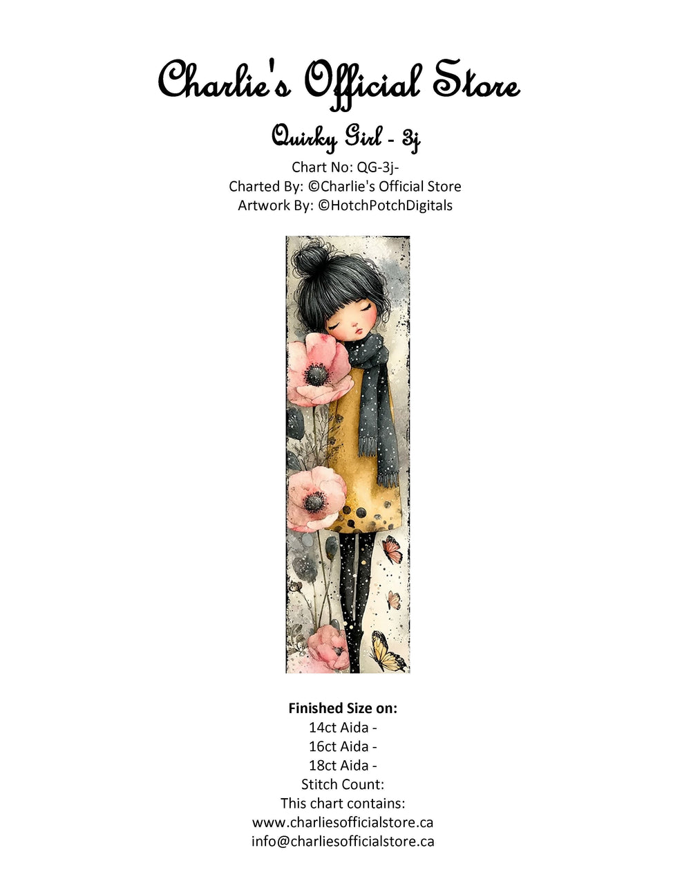 Counted Cross Stitch Quirky Girl - 3J Digital Download PDF File Charlie's Official Store