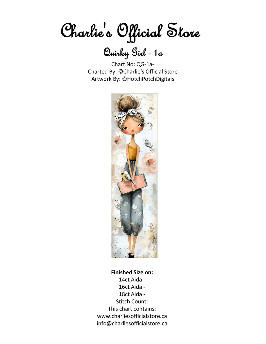 Counted Cross Stitch Quirky Girl - 1a Digital Download PDF File Charlie's Official Store