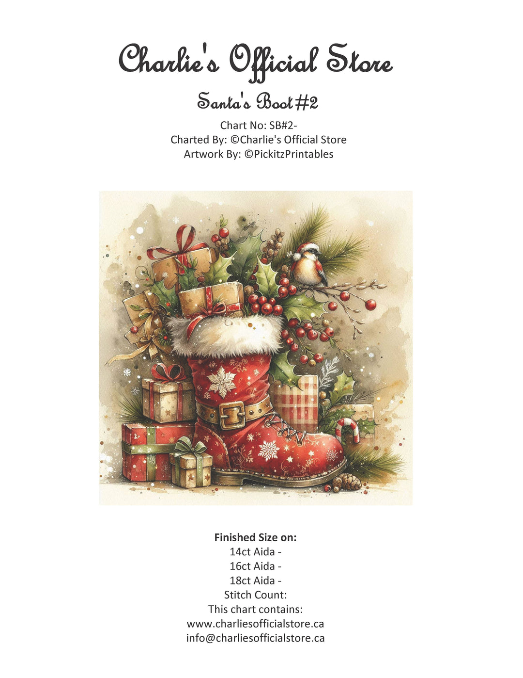 Counted Cross Stitch Santa's Boot #2 Digital Download PDF File (Copy) Charlie's Official Store