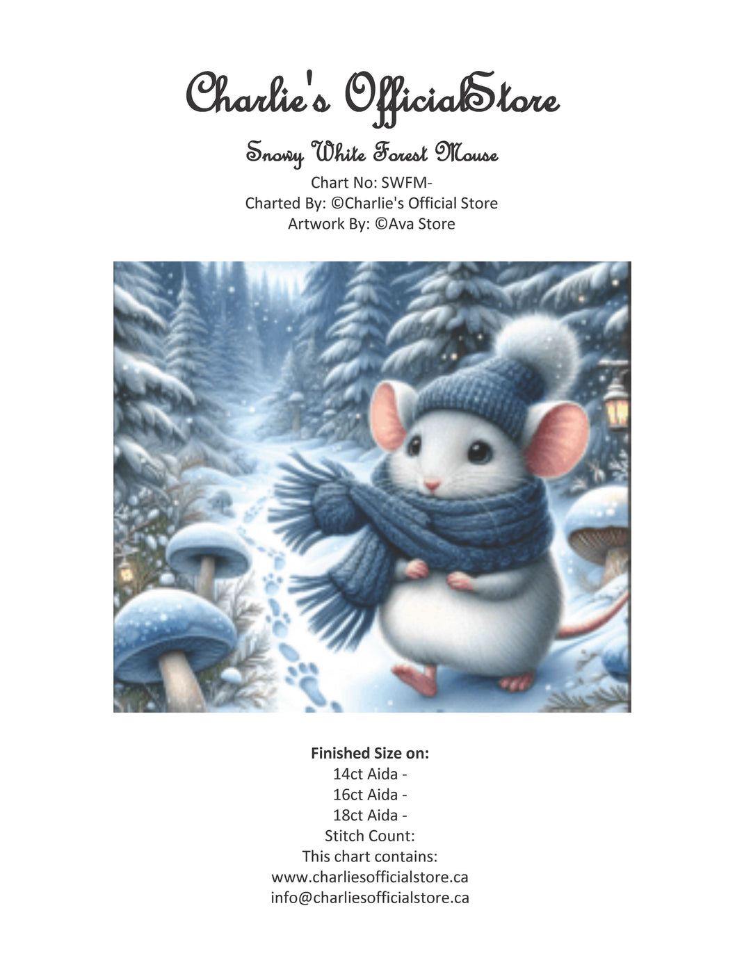 Counted Cross Stitch - Snowy White Forest Mouse - Digital Download PDF File (Copy) Charlie's Official Store