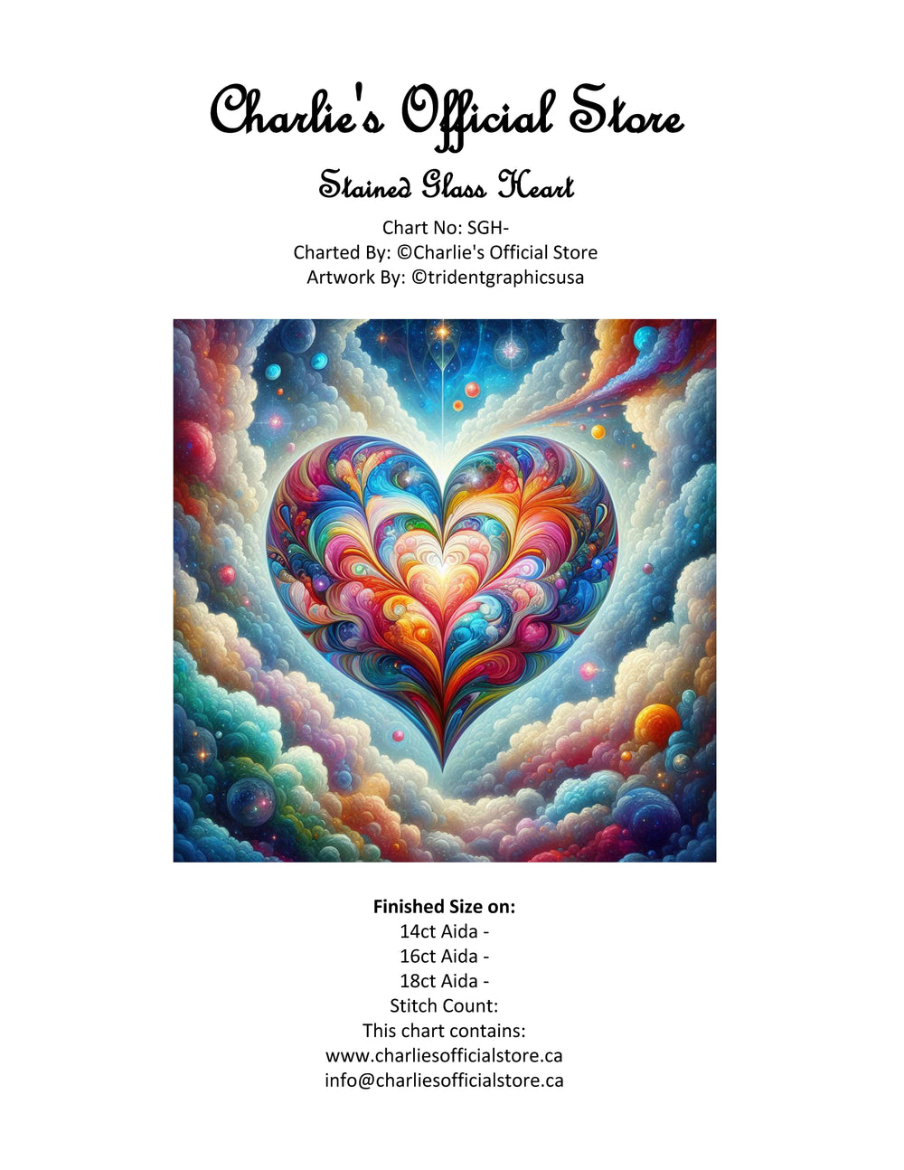 Counted Cross Stitch Stained Glass Heart Full Coverage Digital Download PDF File (Copy) Charlie's Official Store