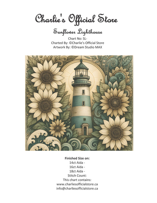 Counted Cross Stitch - Sunflower Lighthouse - Digital Download PDF File Charlie's Official Store