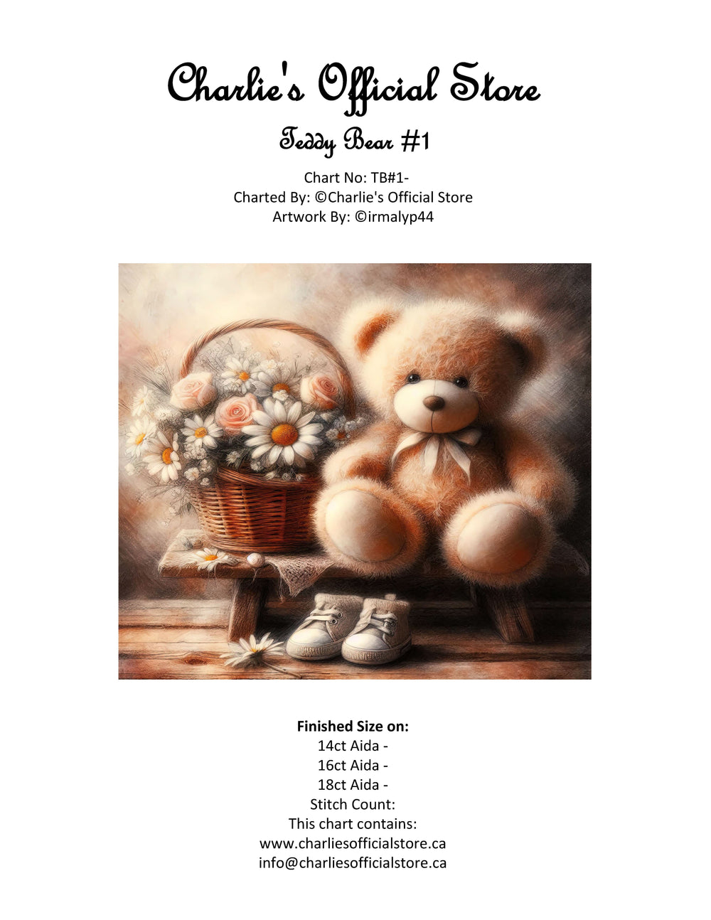 Counted Cross Stitch - Teddy Bear #1 - Digital Downlod download file (Copy) Charlie's Official Store