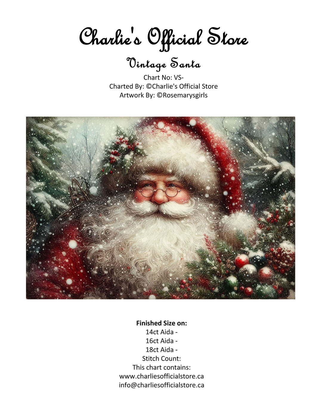 Counted Cross Stitch - Vintage Santa - Digital Download PDF File Charlie's Official Store