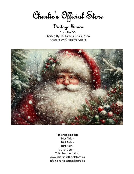 Counted Cross Stitch - Vintage Santa - Digital Download PDF File Charlie's Official Store