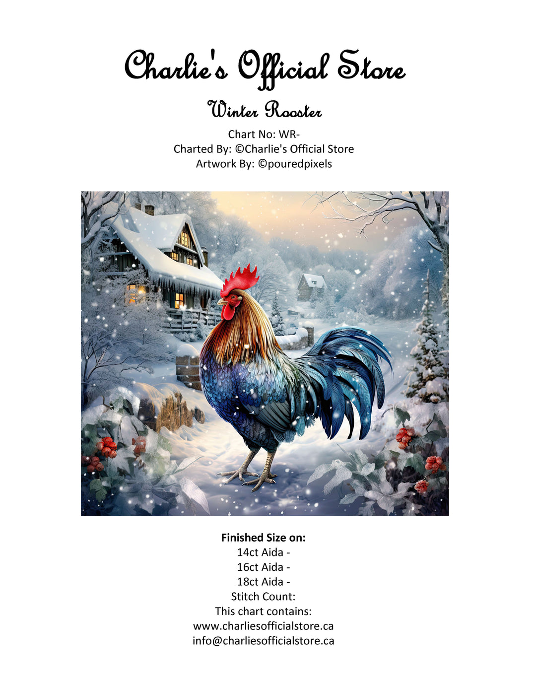 Counted Cross Stitch Winter Rooster Full Coverage Digital Download PDF File (Copy) Charlie's Official Store