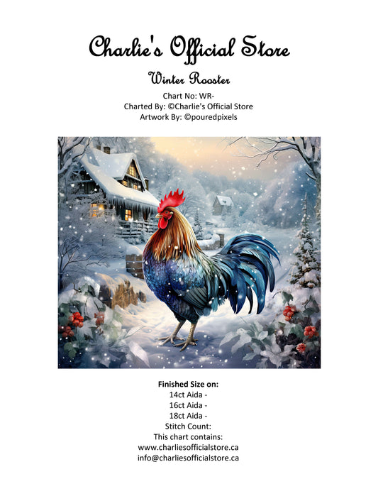 Counted Cross Stitch Winter Rooster Full Coverage Digital Download PDF File (Copy) Charlie's Official Store