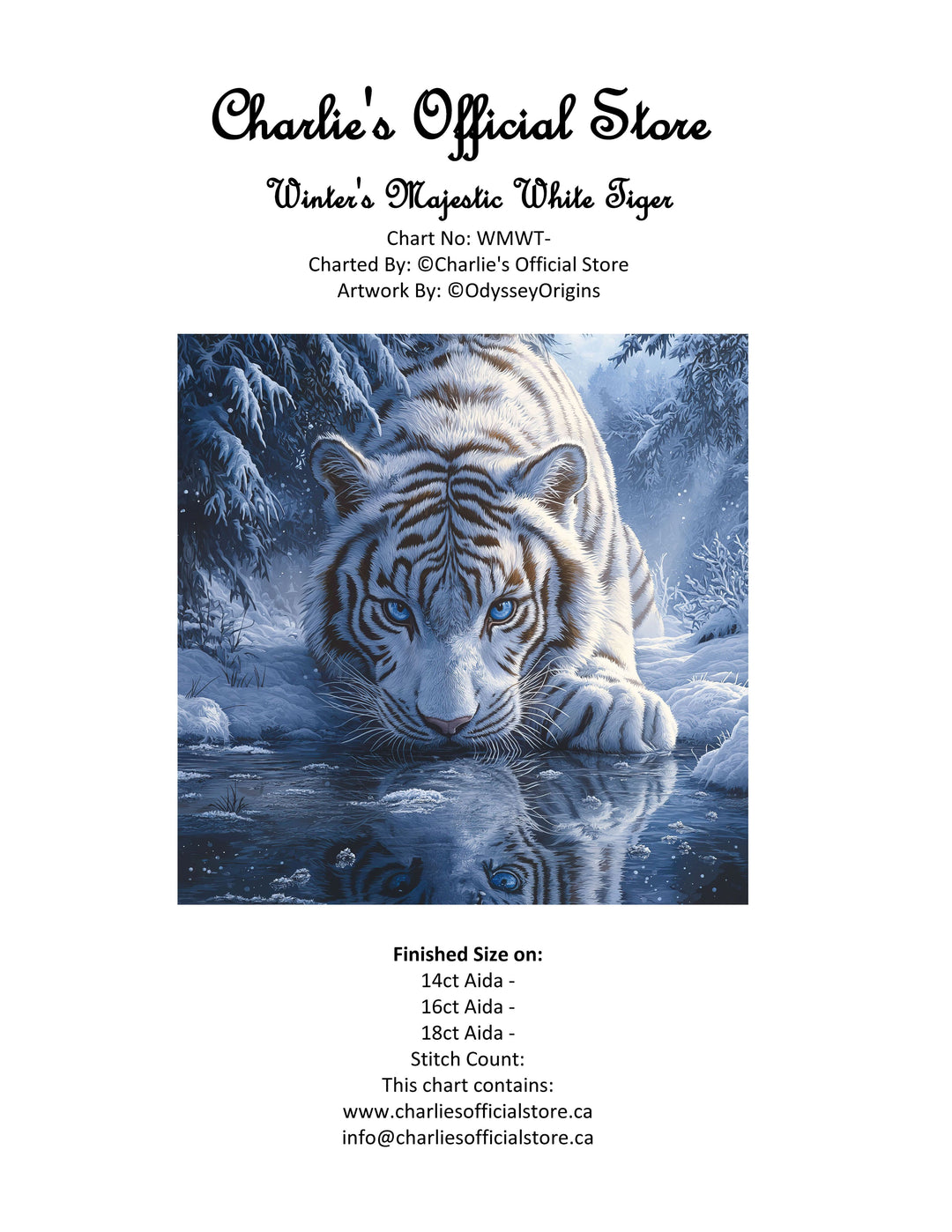 Counted Cross Stitch Winter's Majestic Whiter Tiger Full Coverage Digital Download PDF File (Copy) Charlie's Official Store