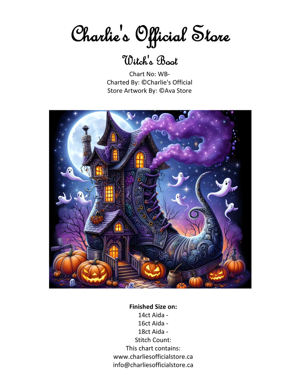 Counted Cross Stitch - Witch's Boot - Digital Download PDF File Charlie's Official Store