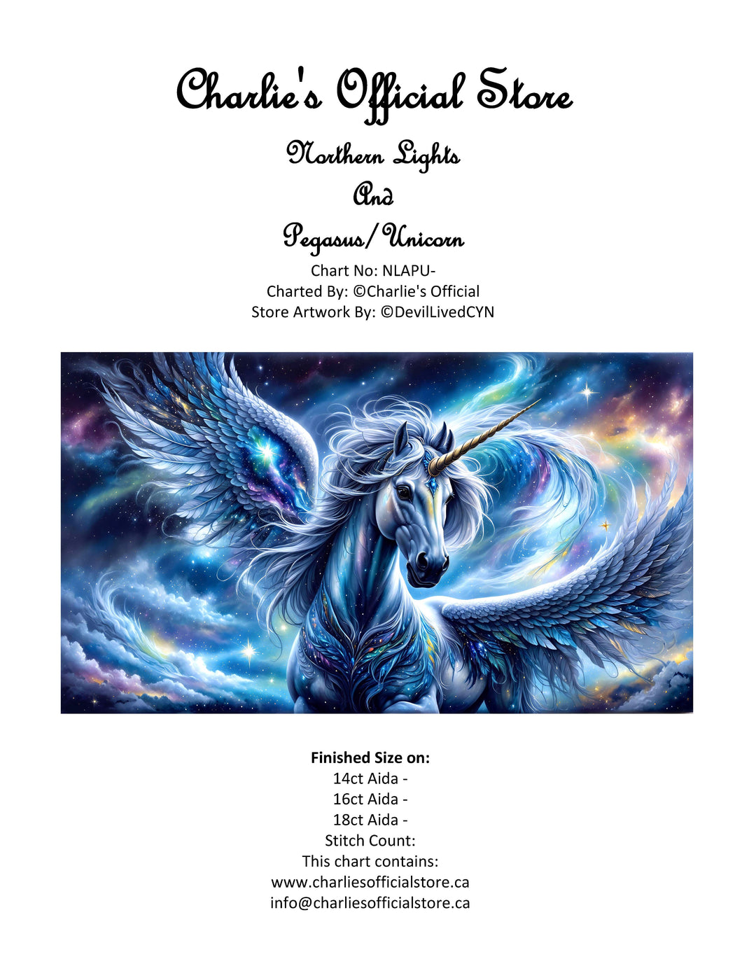 Counted Cross Stitch Northern Lights And Pegasus/Unicorn Digital Download PDF format Charlie's Official Store