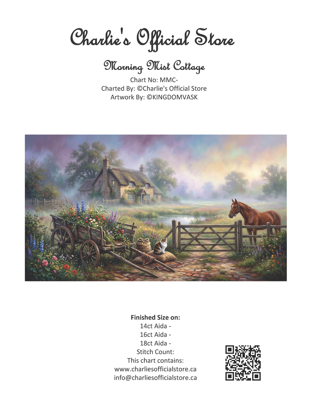 Counted Cross Stitch - Morning Mist Cottage - Digital Download PDF File Charlie's Official Store