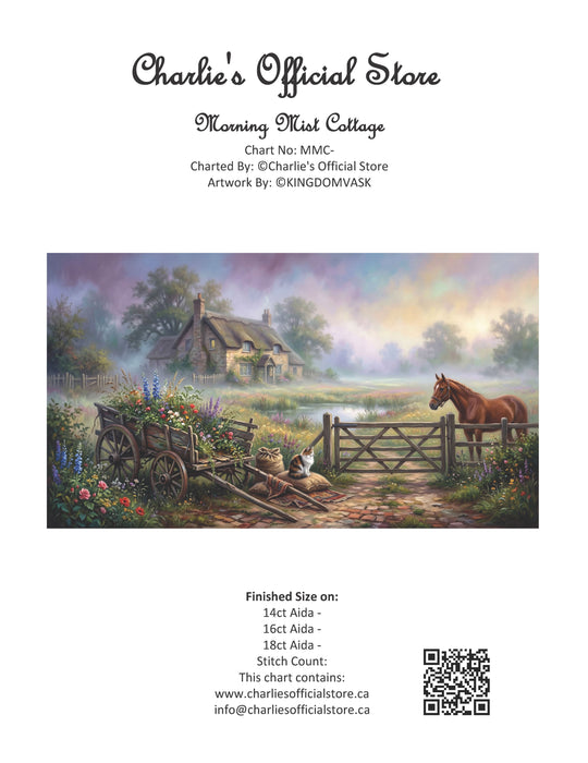 Counted Cross Stitch - Morning Mist Cottage - Digital Download PDF File Charlie's Official Store