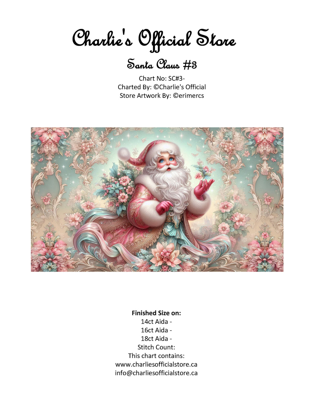 Counted Cross Stitch Santa Claus #3 Digital Download PDF Format Charlie's Official Store