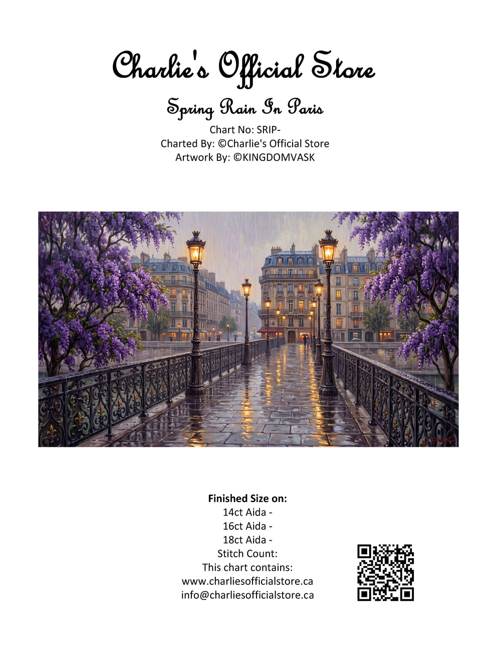 Counted Cross Stitch - Spring Rain In Paris - Digital Download PDF File (Copy) Charlie's Official Store