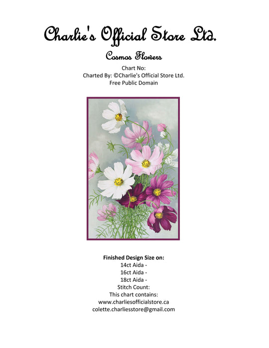 Cosmos Flowers Counted Cross-Stitch Digital Download - Charlie's Diamond Painting