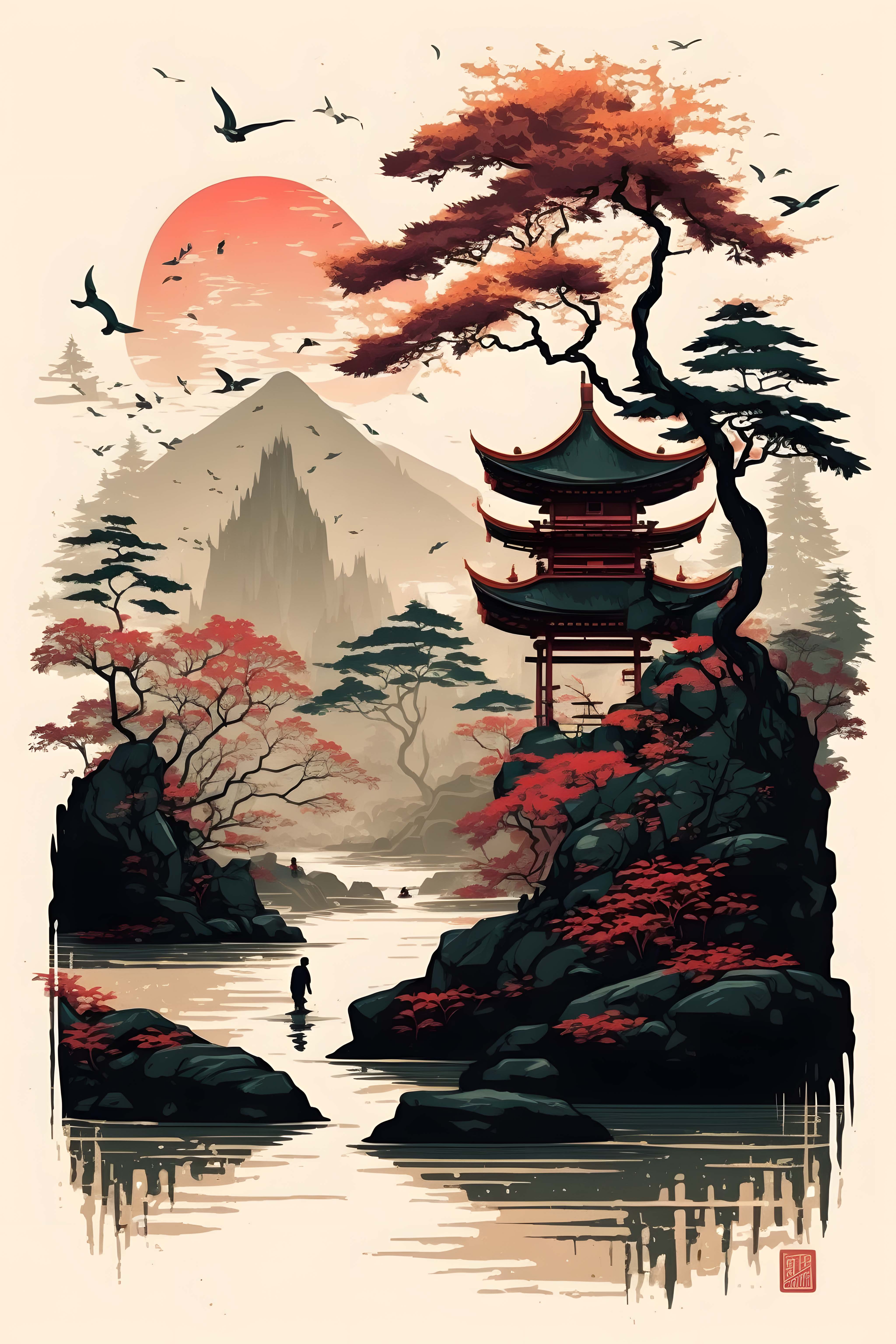 Counted Cross Stitch - Asian Landscape - Digital Download PDF Files Charlie's Official Store