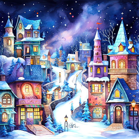 Stamped Cross Stitch Christmas Town At Night Full Coverage 11ct 14ct Charlie's Official Store