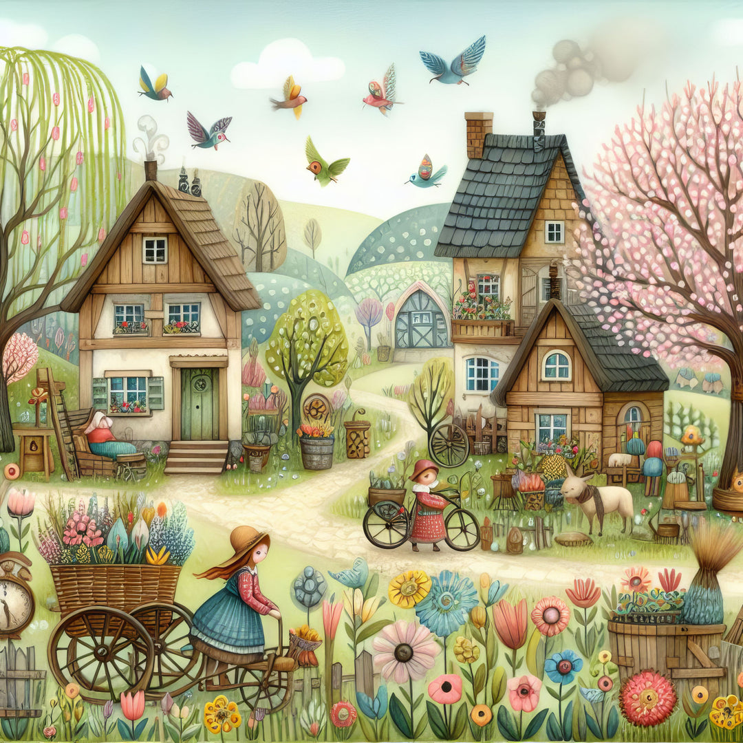 Diamond Painting Whimsical Spring Village - 1 Full Drill Charlie's Official Store